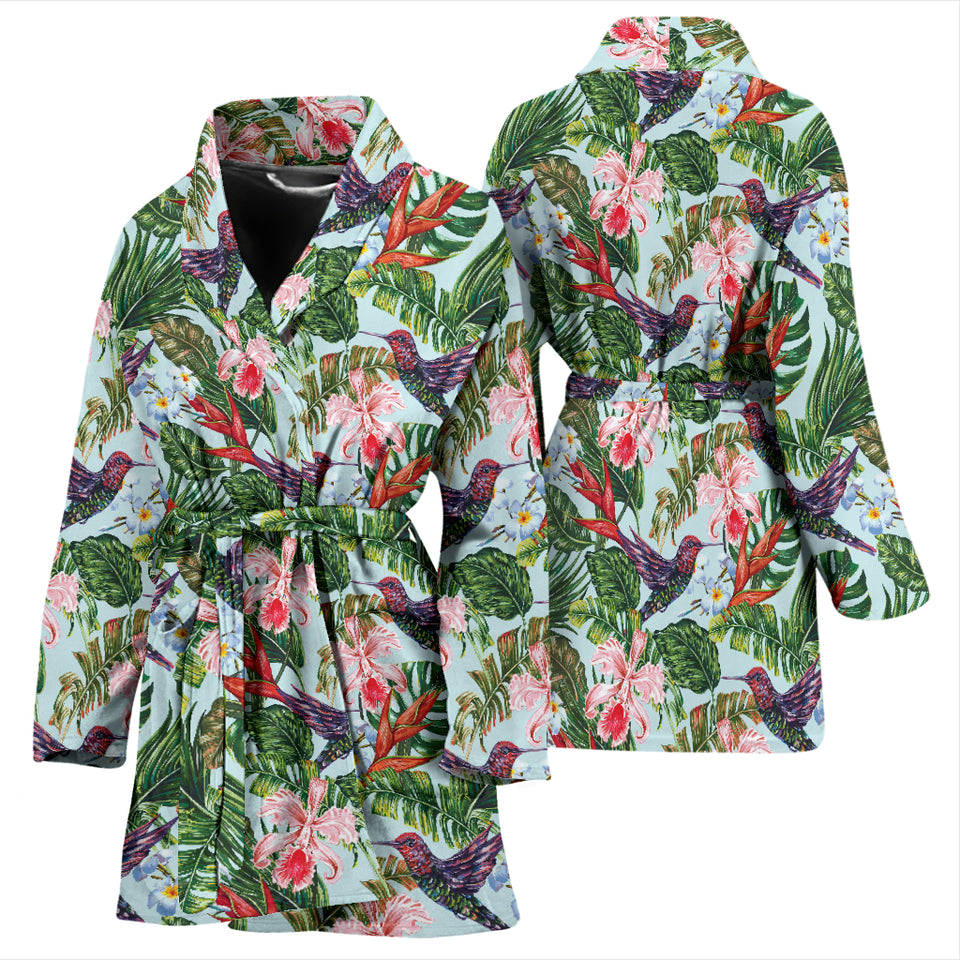 Hummingbird Pattern Print Design 05 Women's Bathrobe