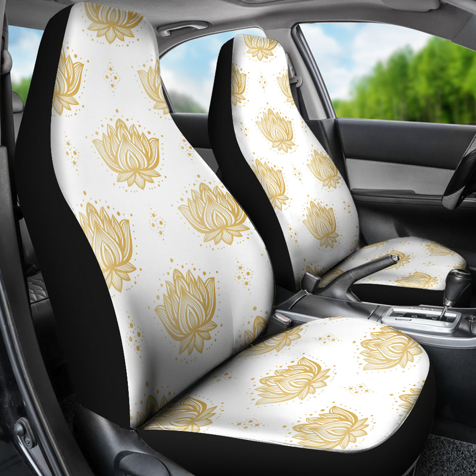 Gold Ornamental Lotue Waterlily Symbol Pattern Universal Fit Car Seat Covers