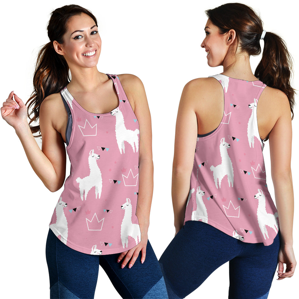 Llama Alpaca pink background Women Racerback Tank Top