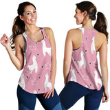 Llama Alpaca pink background Women Racerback Tank Top