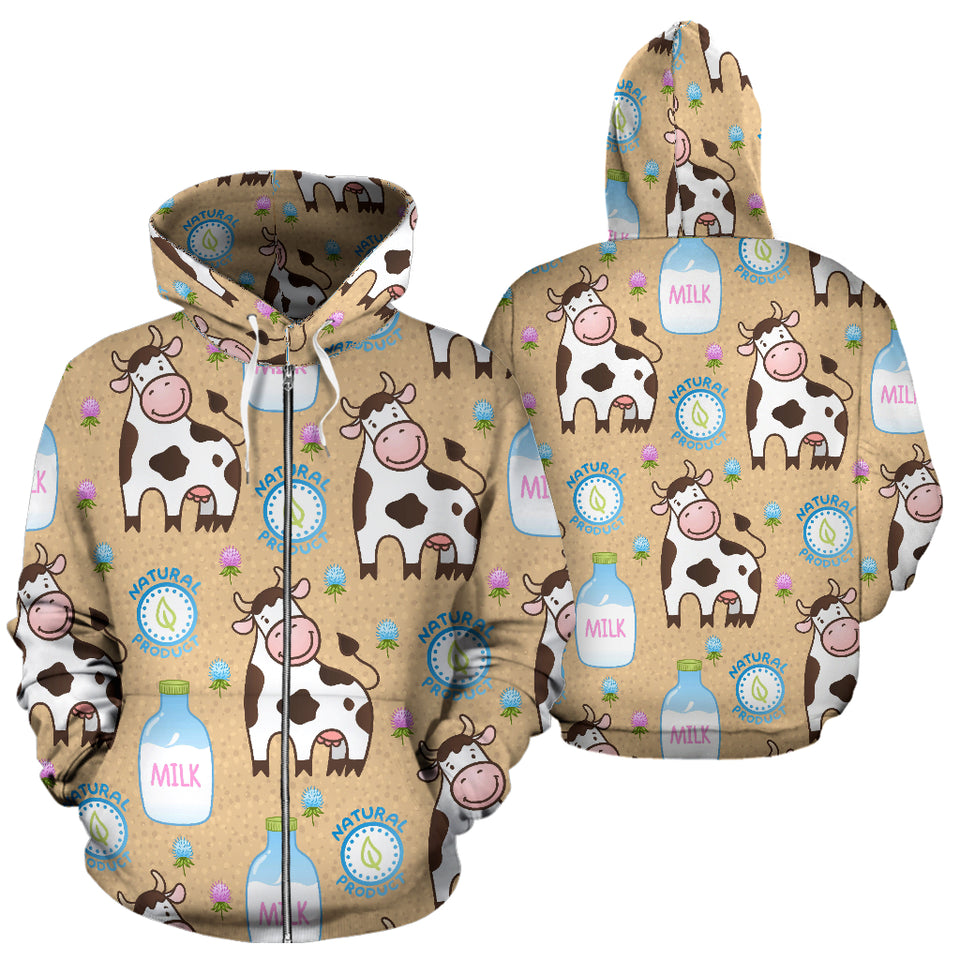 Cow Bottle Of Milk Pattern Zip Up Hoodie