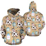 Cow Bottle Of Milk Pattern Zip Up Hoodie