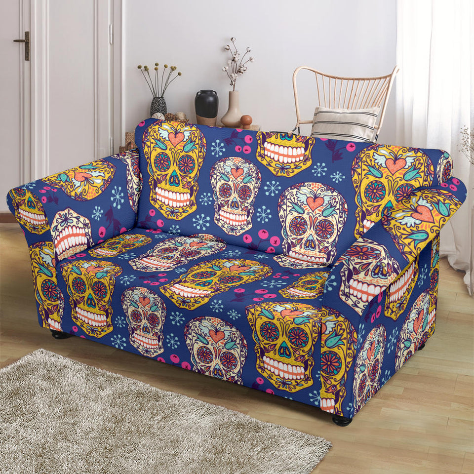 Sugar Skull Flower Pattern Loveseat Couch Slipcover