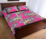 Chameleon lizard pattern pink background Quilt Bed Set