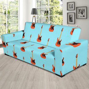 Electric Guitar Pattern Light Blue Background Sofa Slipcover