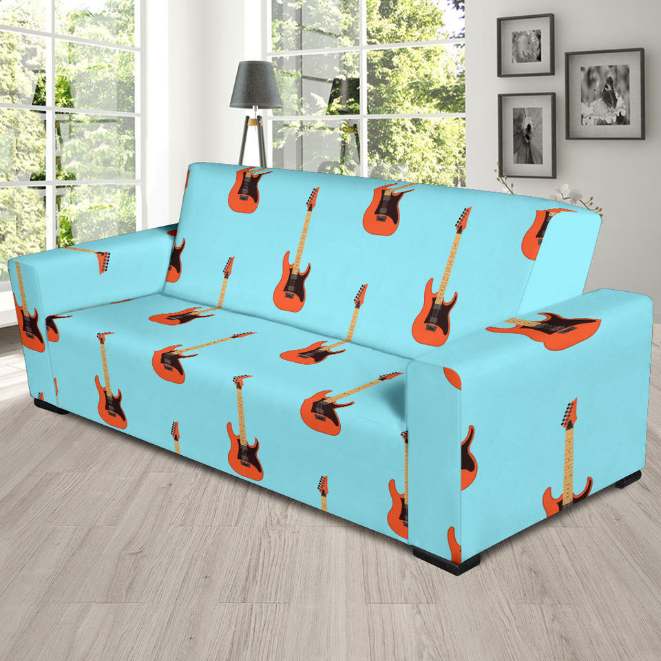Electric Guitar Pattern Light Blue Background Sofa Slipcover