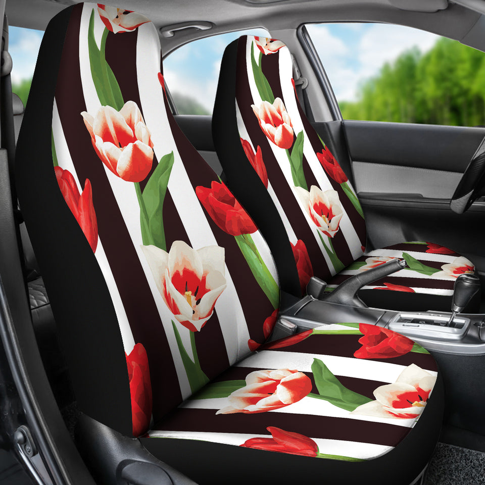 Red And White Tulips Pattern  Universal Fit Car Seat Covers