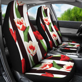Red And White Tulips Pattern  Universal Fit Car Seat Covers
