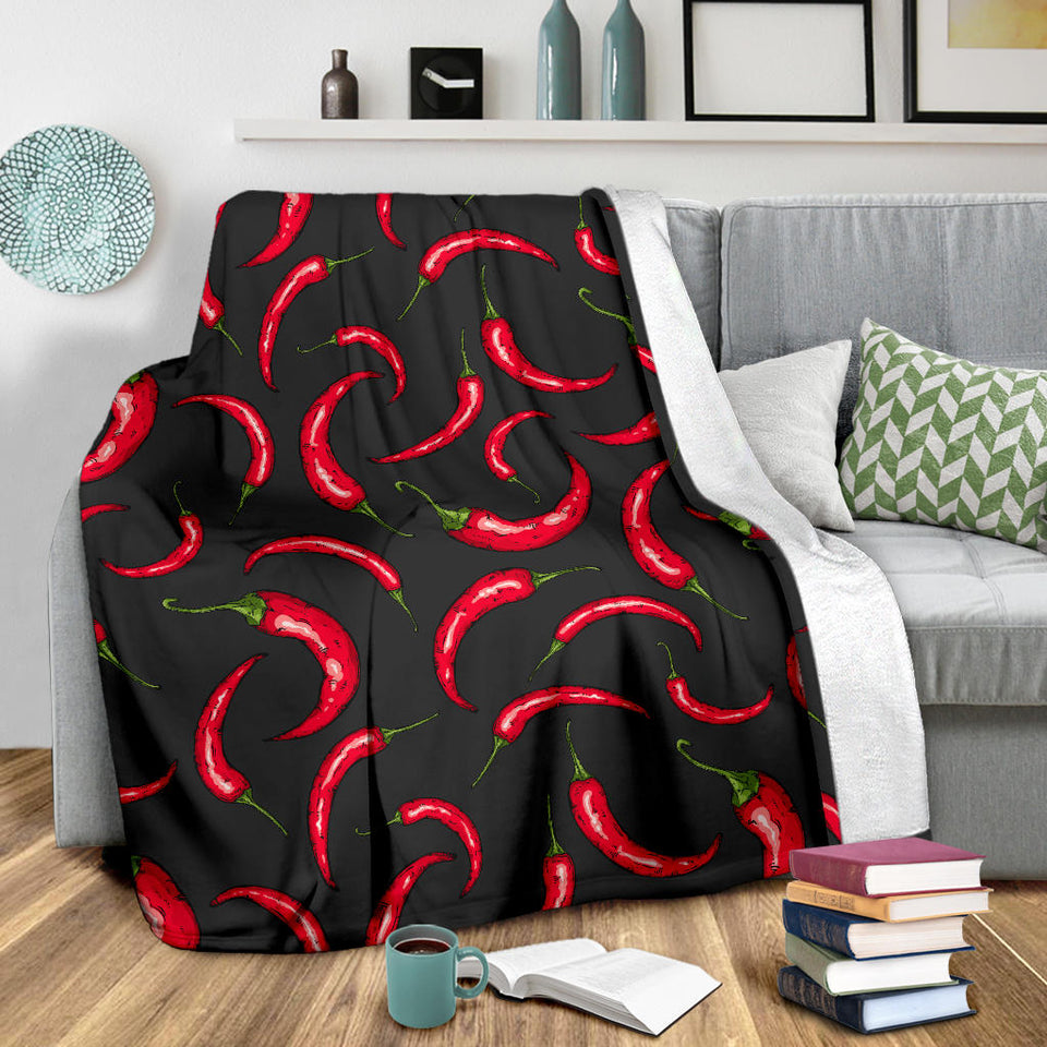 Chili Peppers Pattern Black Background Premium Blanket