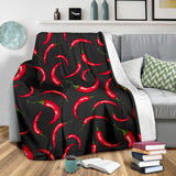 Chili Peppers Pattern Black Background Premium Blanket