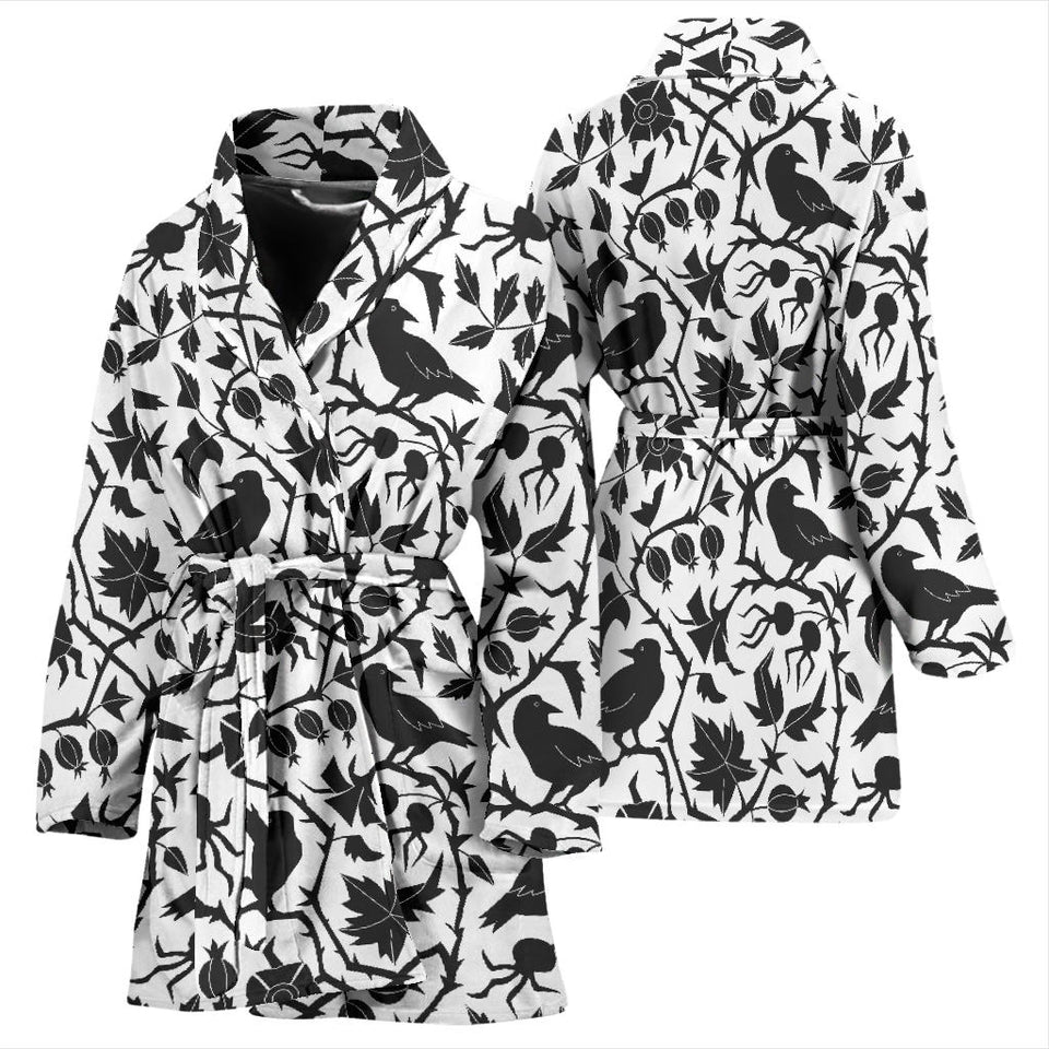 Crow Dark Floral Pattern Women'S Bathrobe