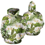 White Orchid Flower Tropical Leaves Pattern Men Women Pullover Hoodie