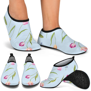 Watercolor Tulips Pattern Aqua Shoes