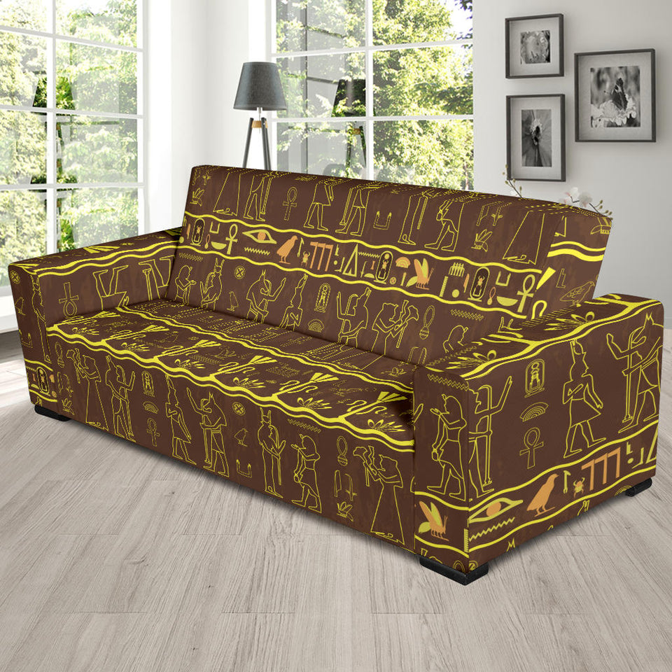 Egypt Hieroglyphics Pattern Print Design 03 Sofa Slipcover