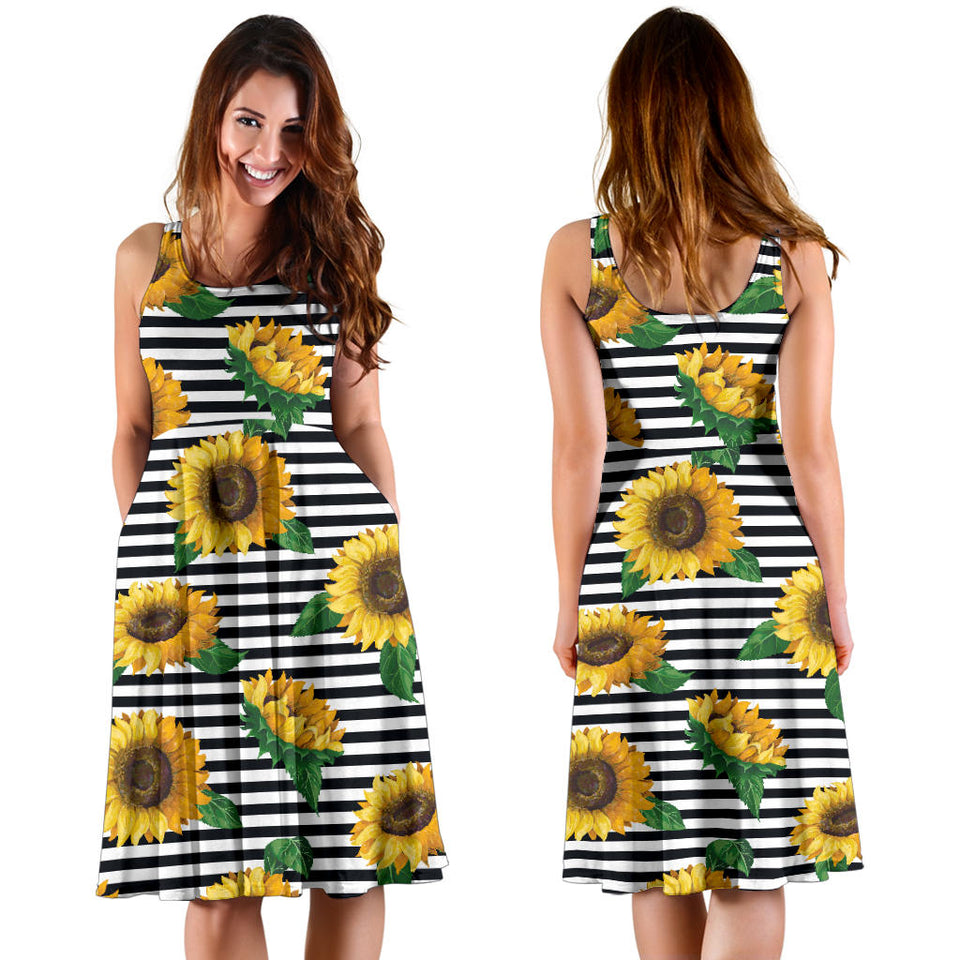 Sunflowers Ribbon Background Sleeveless Midi Dress