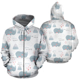 Cute Rhino Heart Pattern Zip Up Hoodie