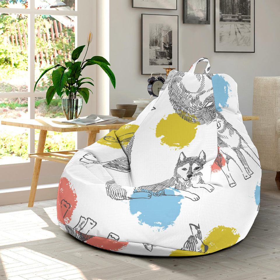 Siberian Husky And Colorful Circle Pattern Bean Bag Cover