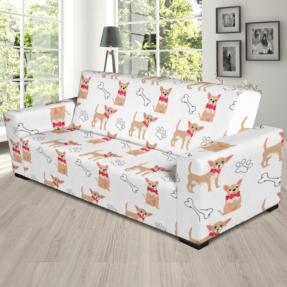 Chihuahua Bone Paw Pattern Sofa Slipcover