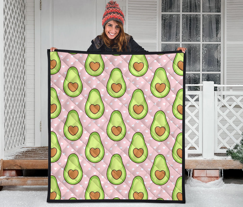 Avocado Heart Pink Background Premium Quilt