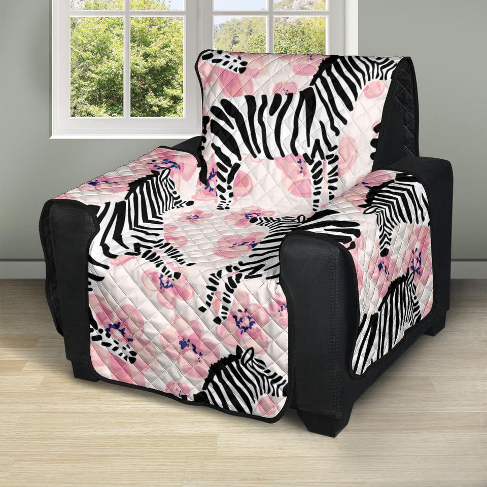 Zebra pink flower background Recliner Cover Protector