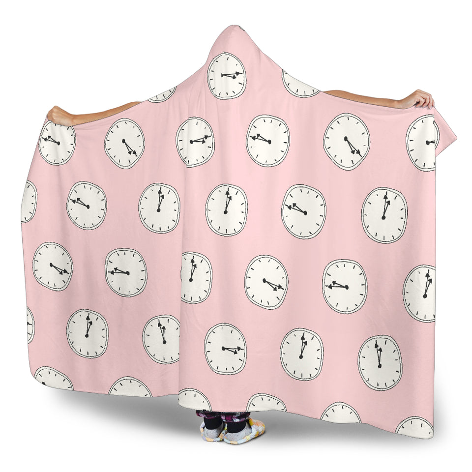 Clock Pattern Pink Blackground Hooded Blanket