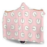 Clock Pattern Pink Blackground Hooded Blanket