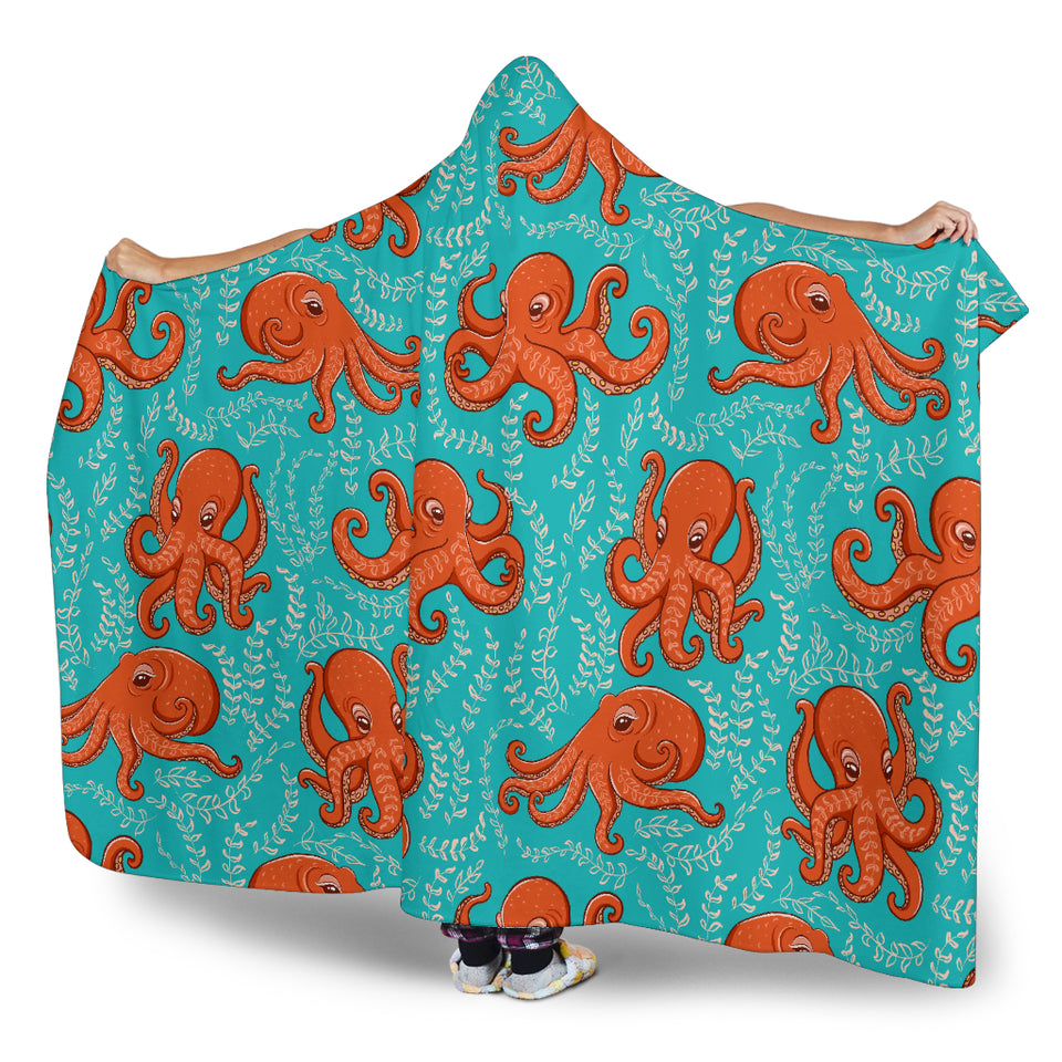 Octopus Turquoise Background Hooded Blanket