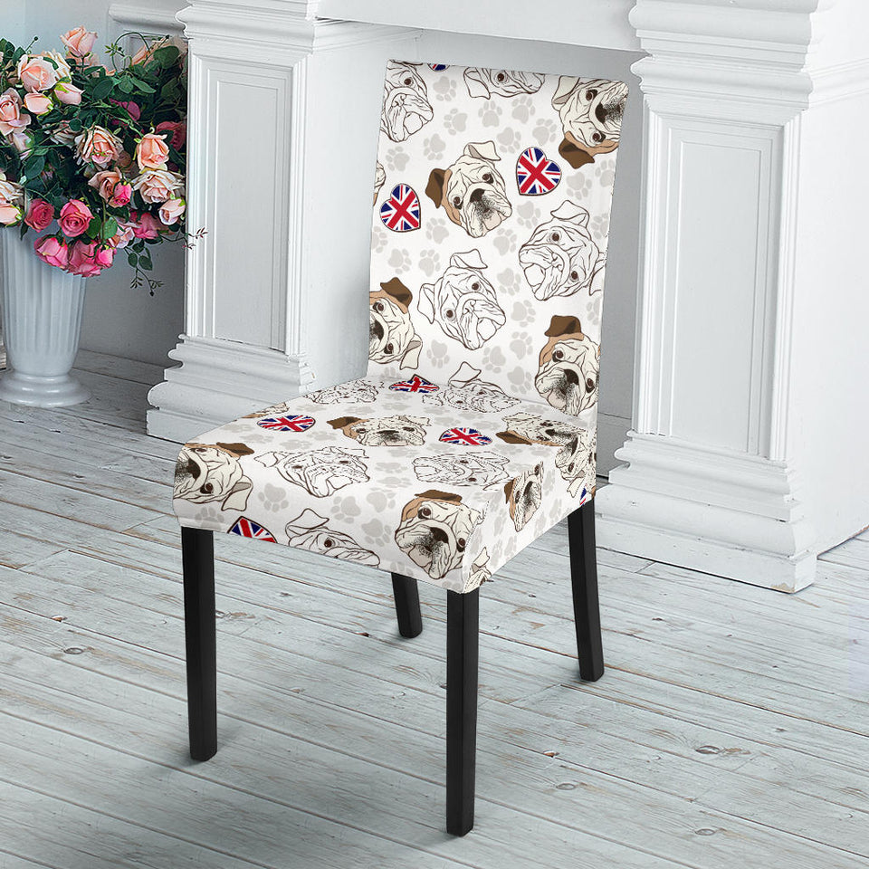 English Bulldog Pattern Print Design 01 Dining Chair Slipcover