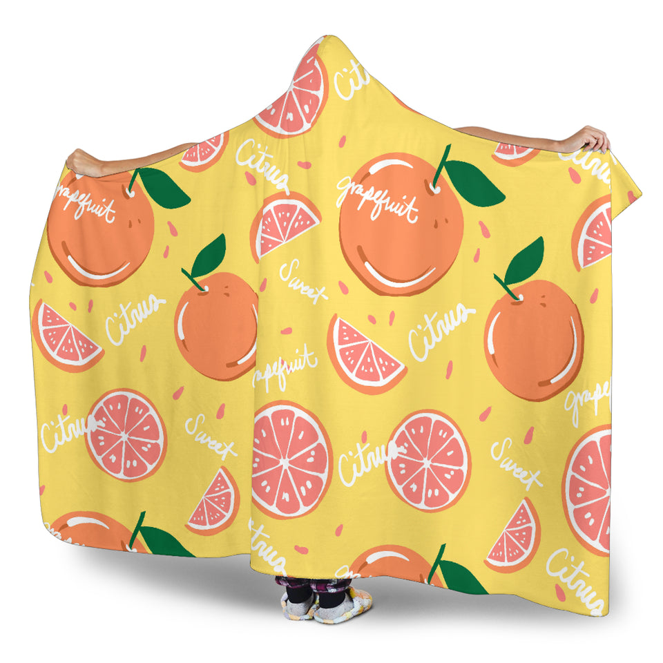 Grapefruit Yellow Background Hooded Blanket