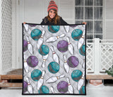 Bowling Ball And Pin Gray Background Premium Quilt