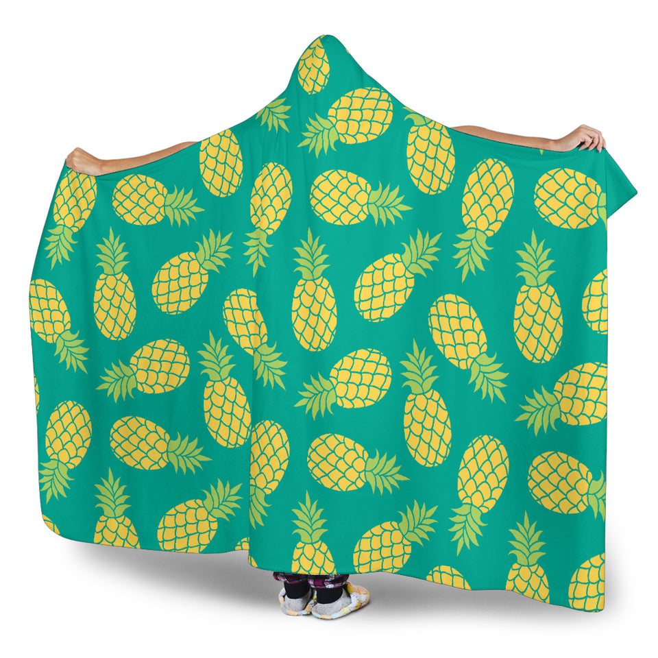 Pineapples Pattern Green Background Hooded Blanket