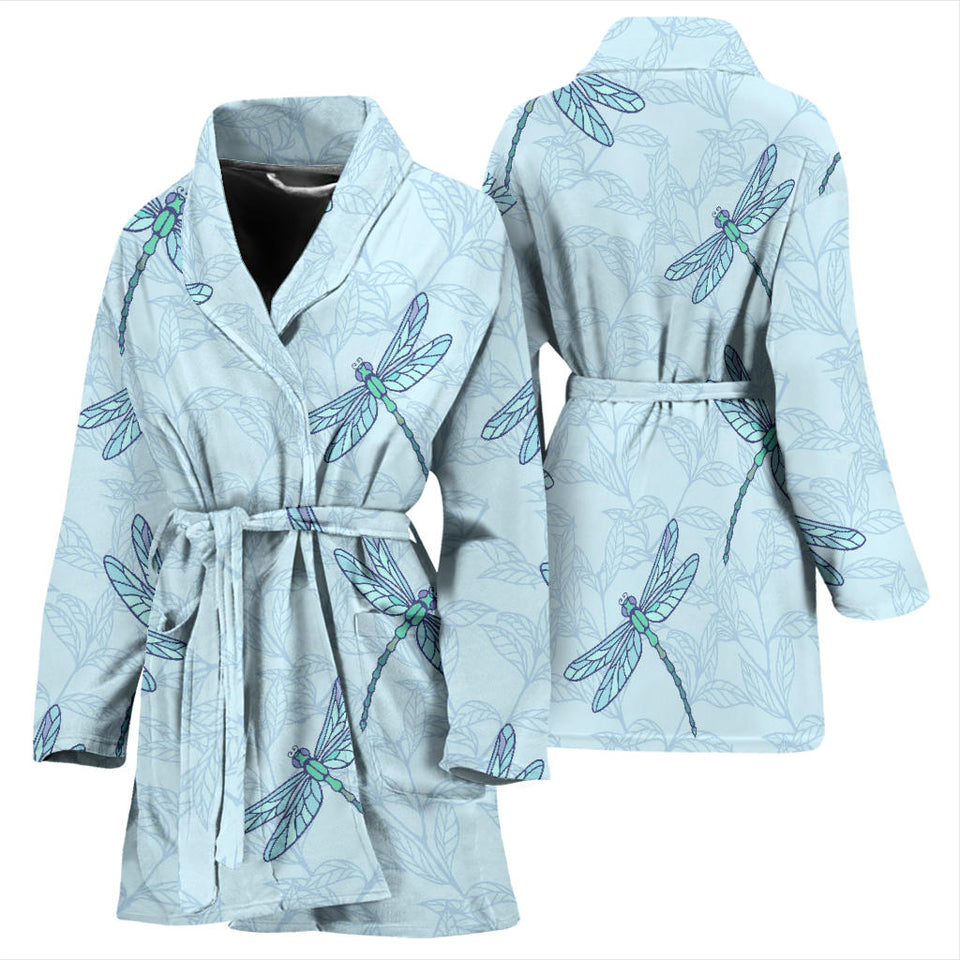 Dragonfly Pattern Blue Background Women'S Bathrobe