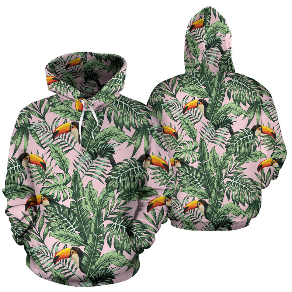 Toucan Tropical Green Jungle Palm Pattern Men Women Pullover Hoodie