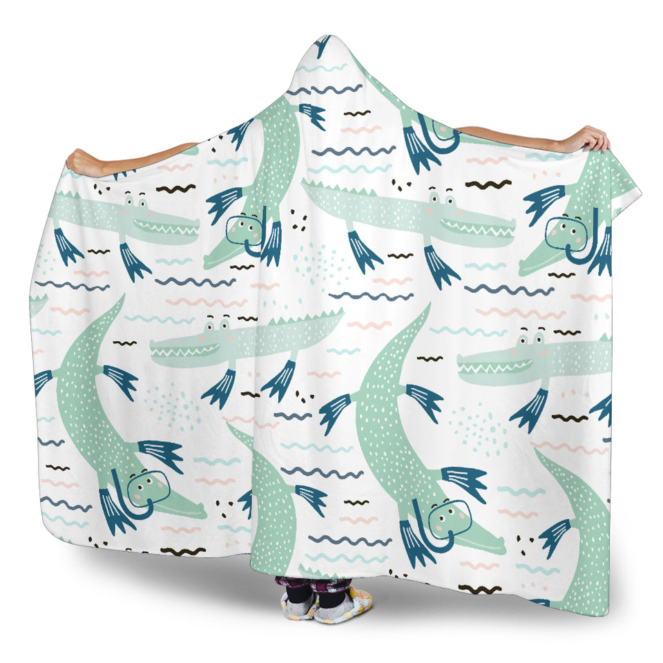 Crocodile Diver Pattern Hooded Blanket