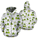 Sketch Funny Frog Pattern Zip Up Hoodie