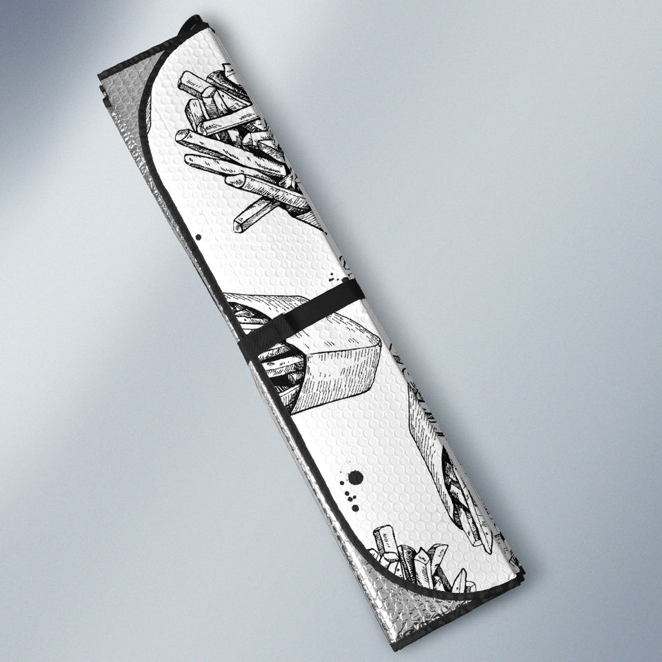 Hand Drawn French Fries Pattern Car Sun Shade