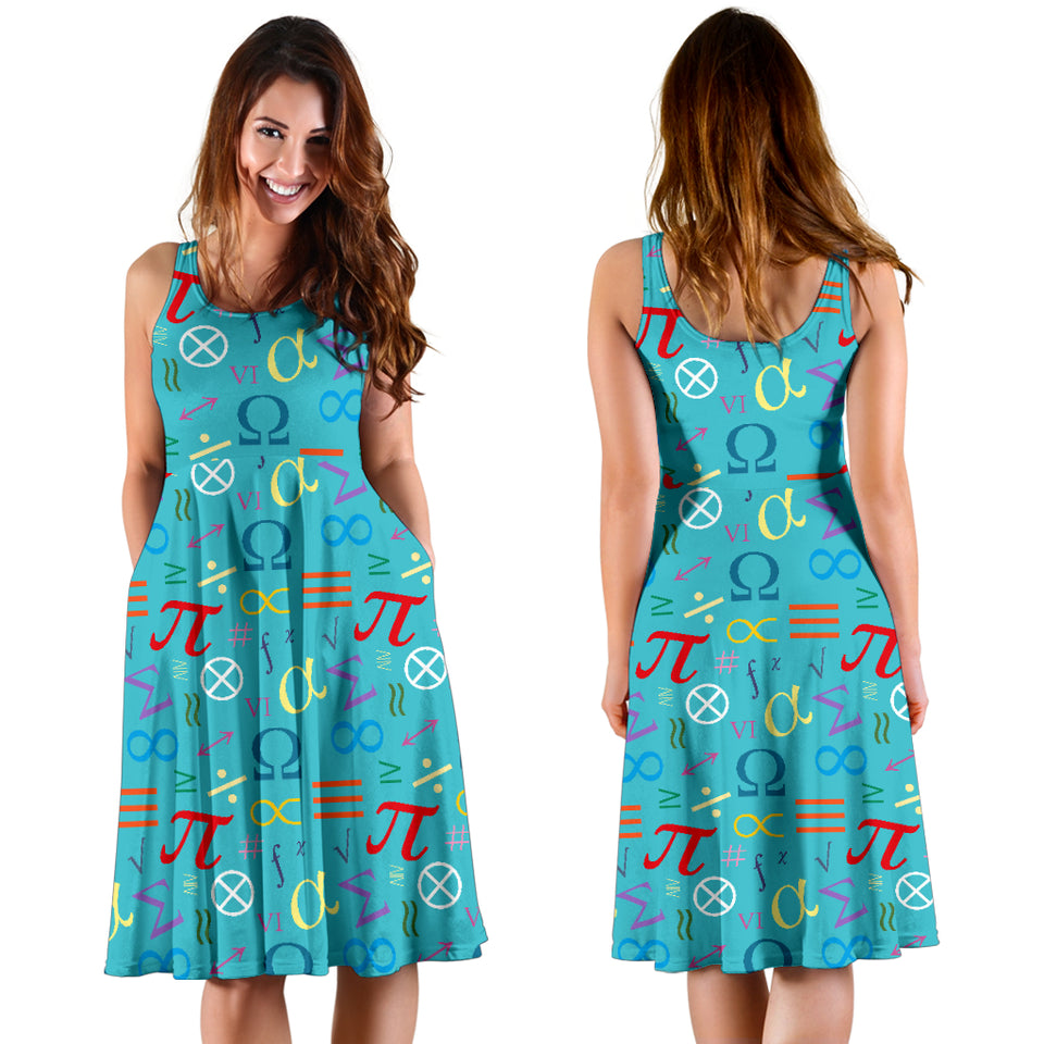 Math Pattern Print Design 02 Sleeveless Midi Dress