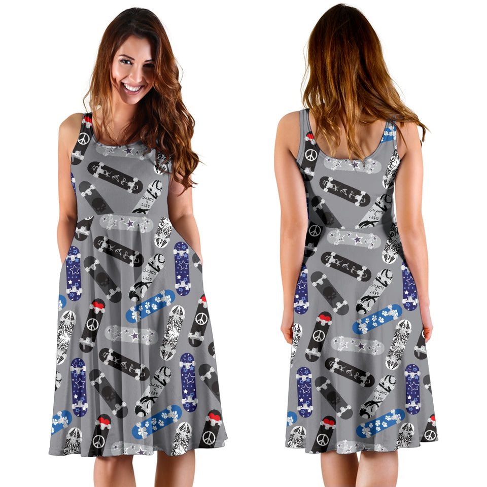 Skate Board Pattern Print Design 03 Sleeveless Midi Dress