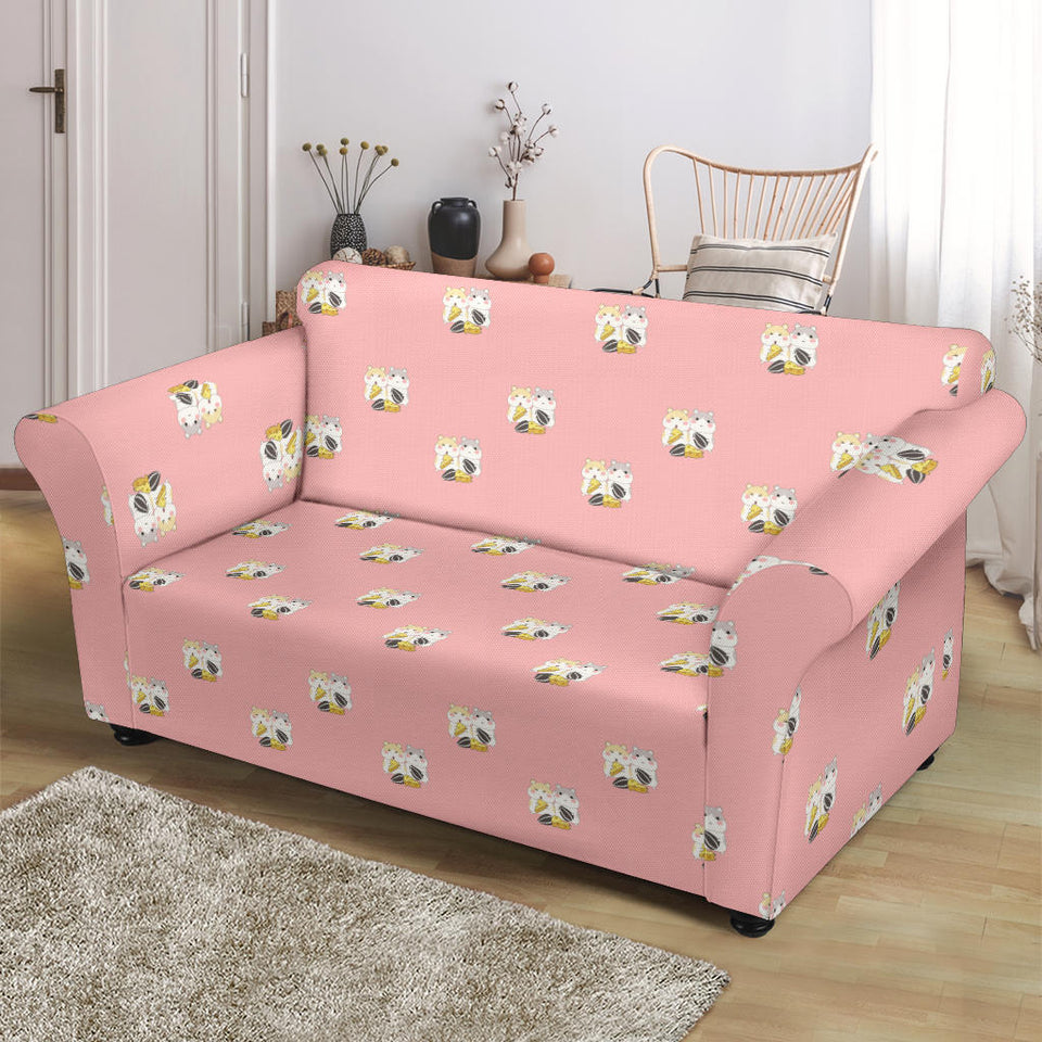 Cute Hamster Cheese Pattern Pink Background Loveseat Couch Slipcover