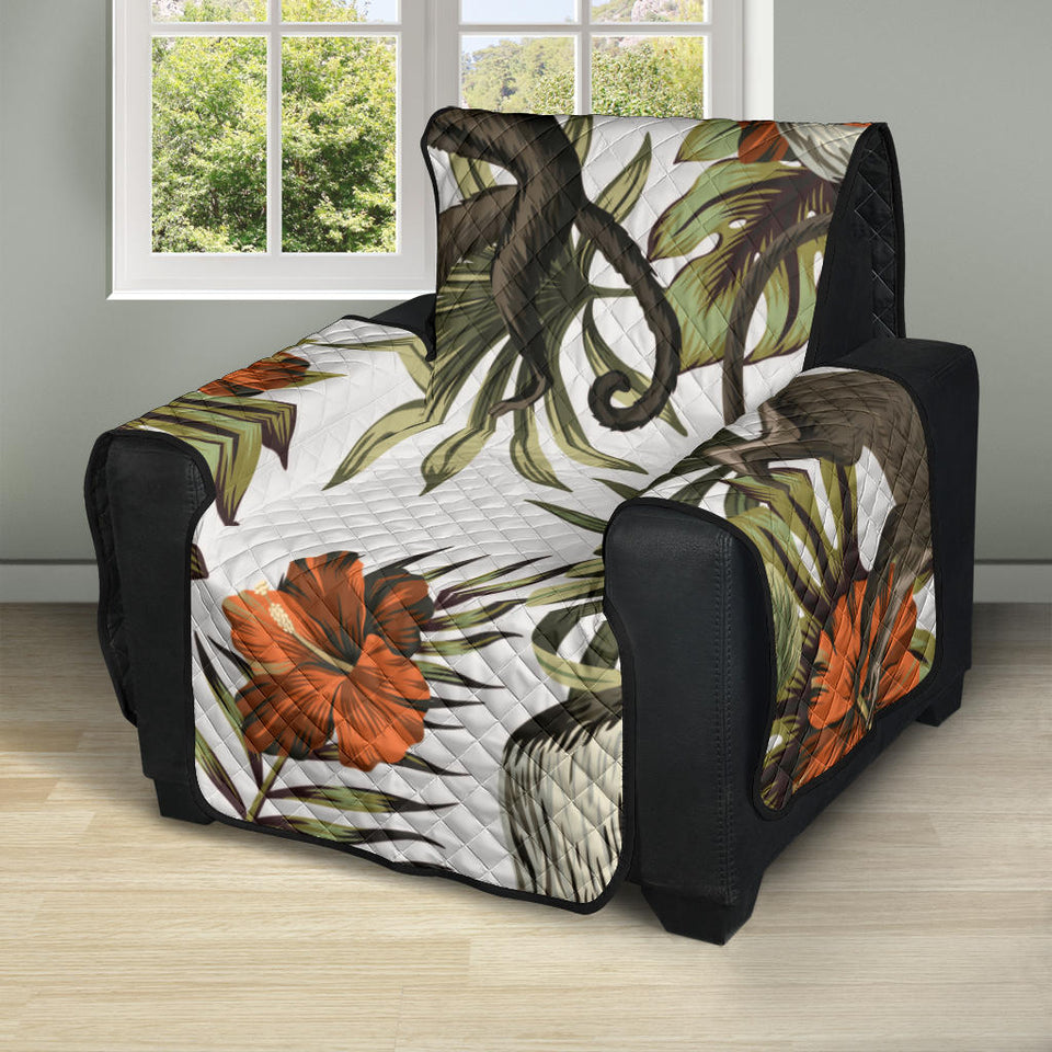 Monkey red hibiscus flower palm leaves floral pattern Recliner Cover Protector