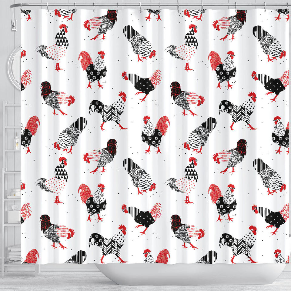Cool Rooster Chicken Cock Floral Ornament Background Shower Curtain Fulfilled In US