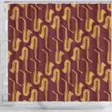 Hand Drawn Gold Saxophone Red Background  Shower Curtain Fulfilled In US
