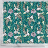 Koi Fish Carp Fish Lotus Pattern Shower Curtain Fulfilled In US