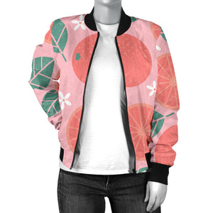 Grapefruit Leaves Flower Pink Background Women'S Bomber Jacket