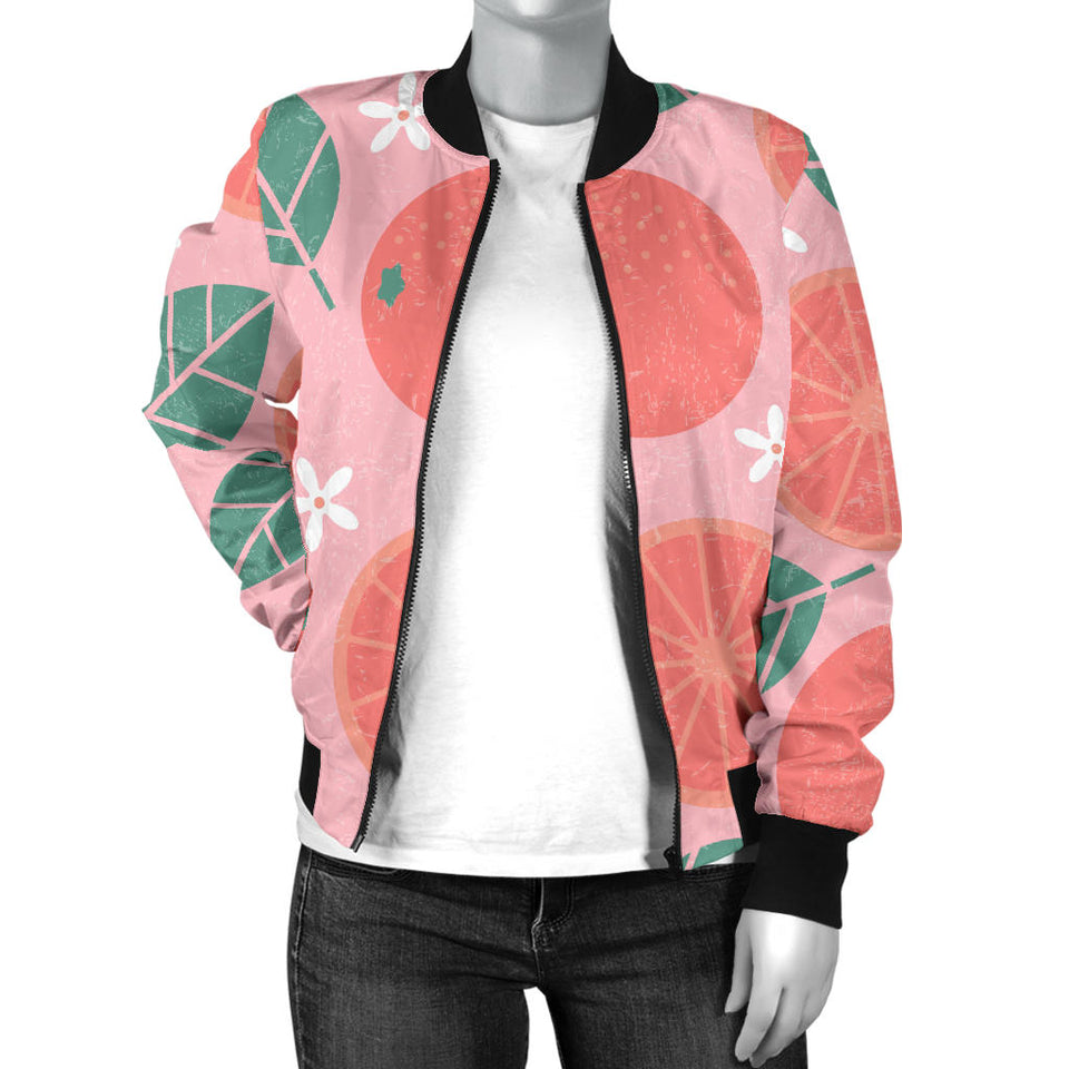 Grapefruit Leaves Flower Pink Background Women'S Bomber Jacket