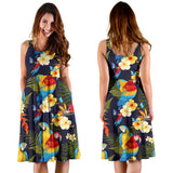 Colorful Parrot Flower Pattern Sleeveless Midi Dress