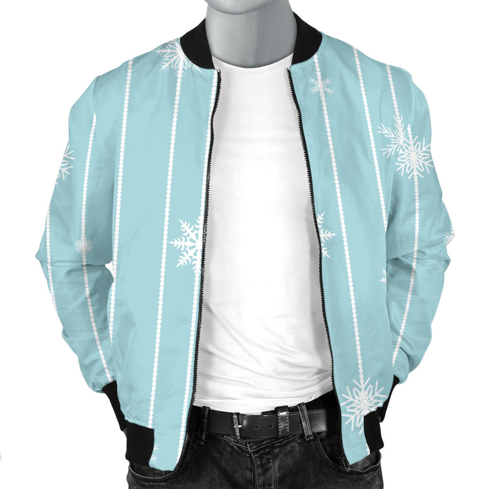 Snowflake Pattern Blue Stripe Background Men'S Bomber Jacket
