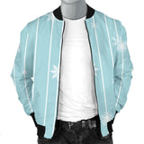 Snowflake Pattern Blue Stripe Background Men'S Bomber Jacket