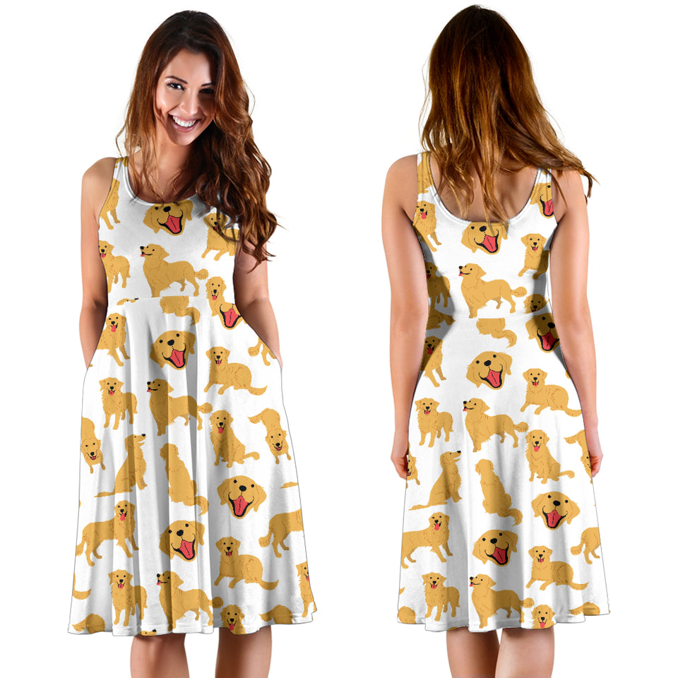Golden Retriever Pattern Print Design 05 Sleeveless Midi Dress