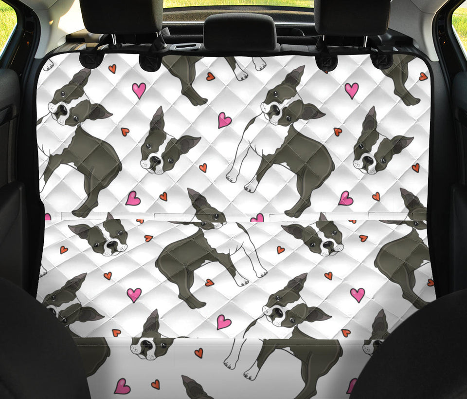 Boston Terrier Dog Hearts Vector Pattern Dog Car Seat Covers